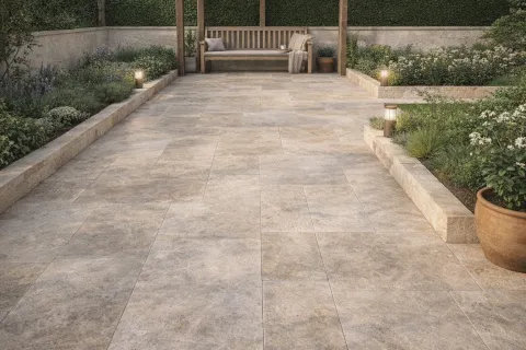 Travertin french pattern kert / járda