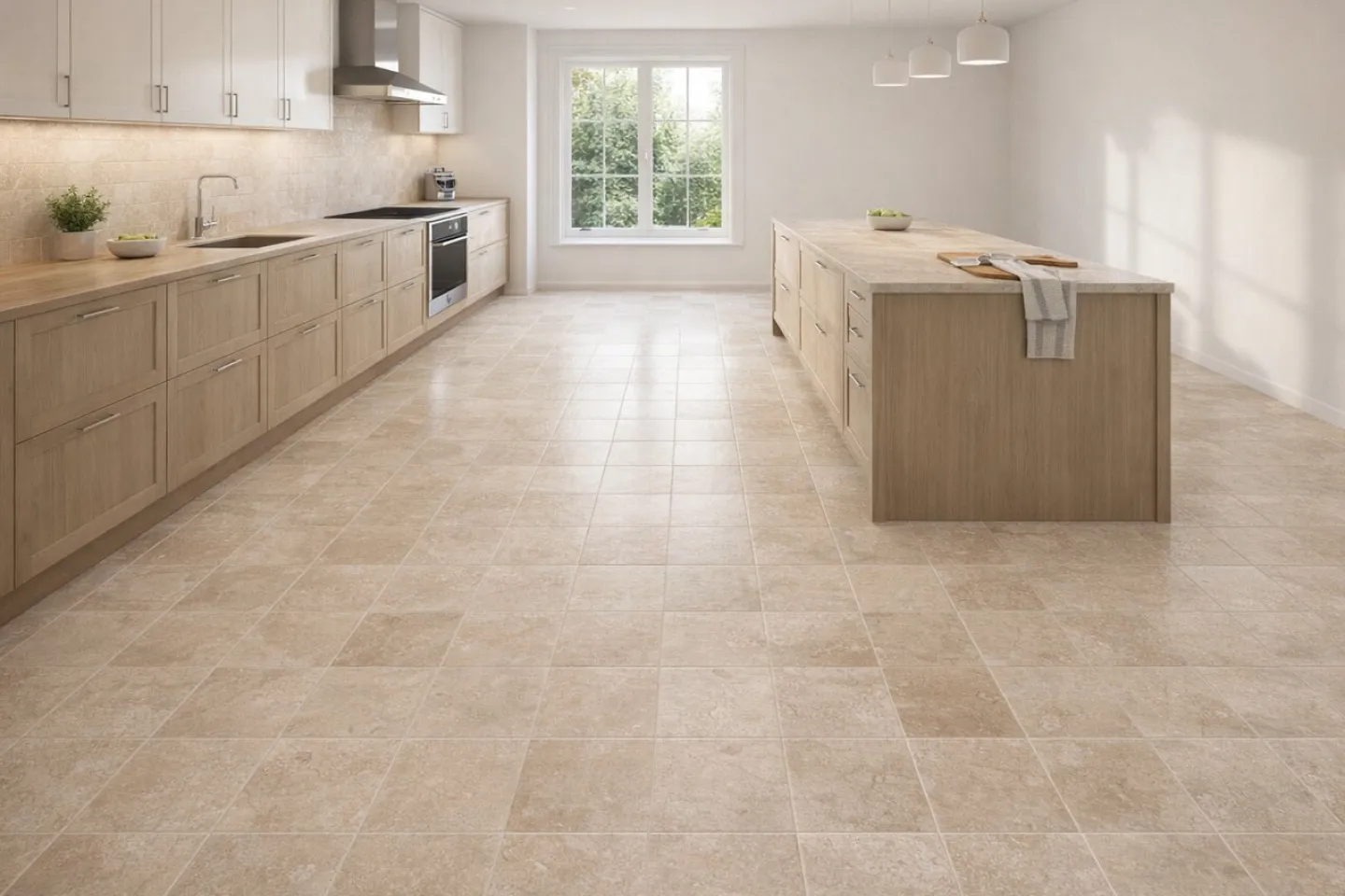 Travertin french pattern konyha